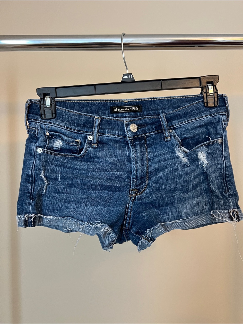 Abercrombie & Fitch Dark Indigo Distressed Denim Cutoff Shorts